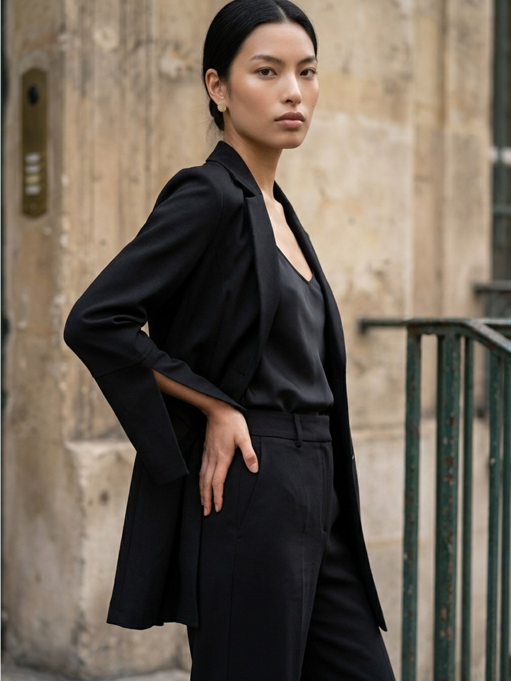Abrams Black Tailored Button-Front Blazer Flared Sleeves Y2K-38 Large - Picture 2 of 15